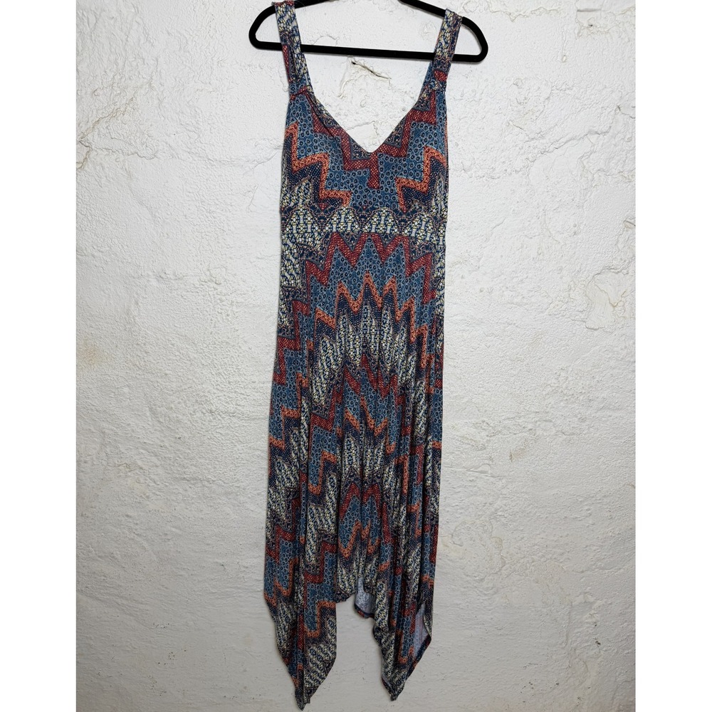 American Rag Geometric Asymmetrical Sharkbite Midi Dress Boho Festival Size L